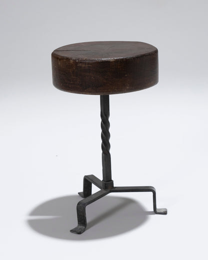 TABOURET BRUTALISTE EN BOIS MASSIF, 1960s