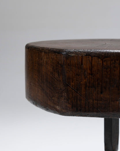 TABOURET BRUTALISTE EN BOIS MASSIF, 1960s