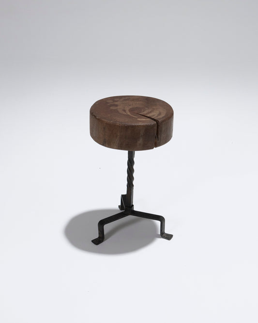 TABOURET BRUTALISTE EN BOIS MASSIF, 1960s