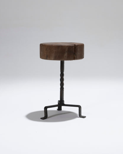 TABOURET BRUTALISTE EN BOIS MASSIF, 1960s