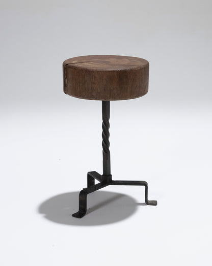 TABOURET BRUTALISTE EN BOIS MASSIF, 1960s