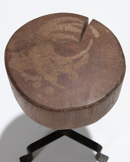 TABOURET BRUTALISTE EN BOIS MASSIF, 1960s