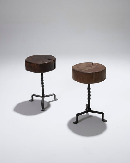 TABOURET BRUTALISTE EN BOIS MASSIF, 1960s