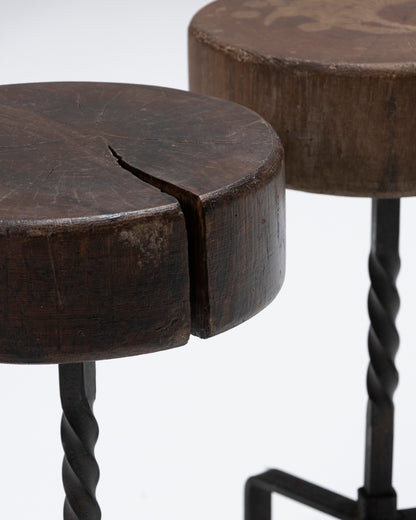 TABOURET BRUTALISTE EN BOIS MASSIF, 1960s