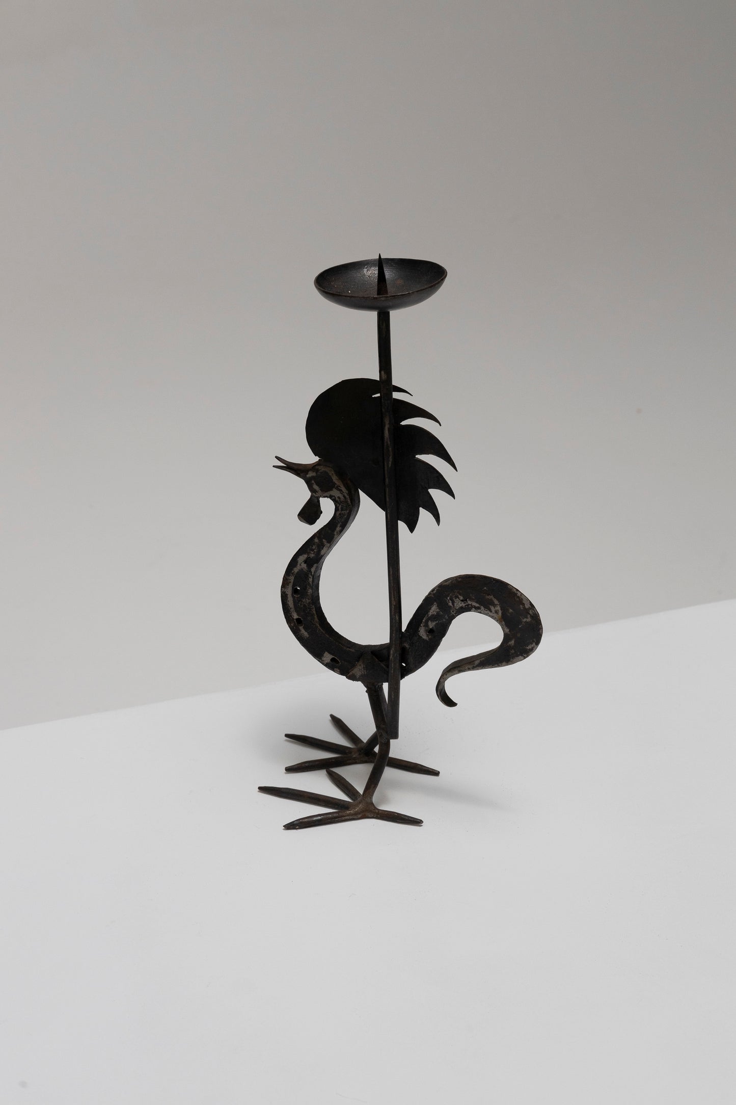 WROUGHT IRON ROOSTER CANDLE HOLDER, 1960s