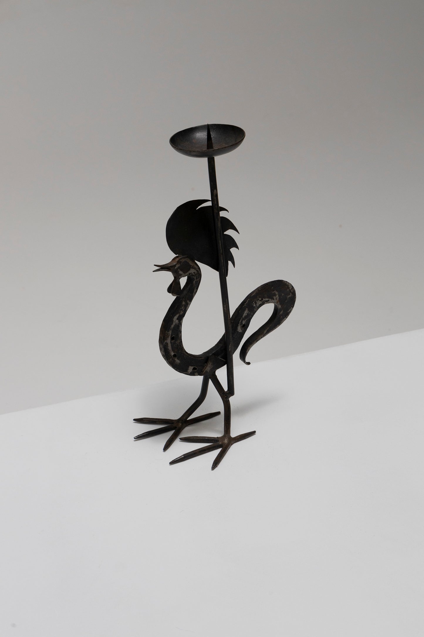 WROUGHT IRON ROOSTER CANDLE HOLDER, 1960s