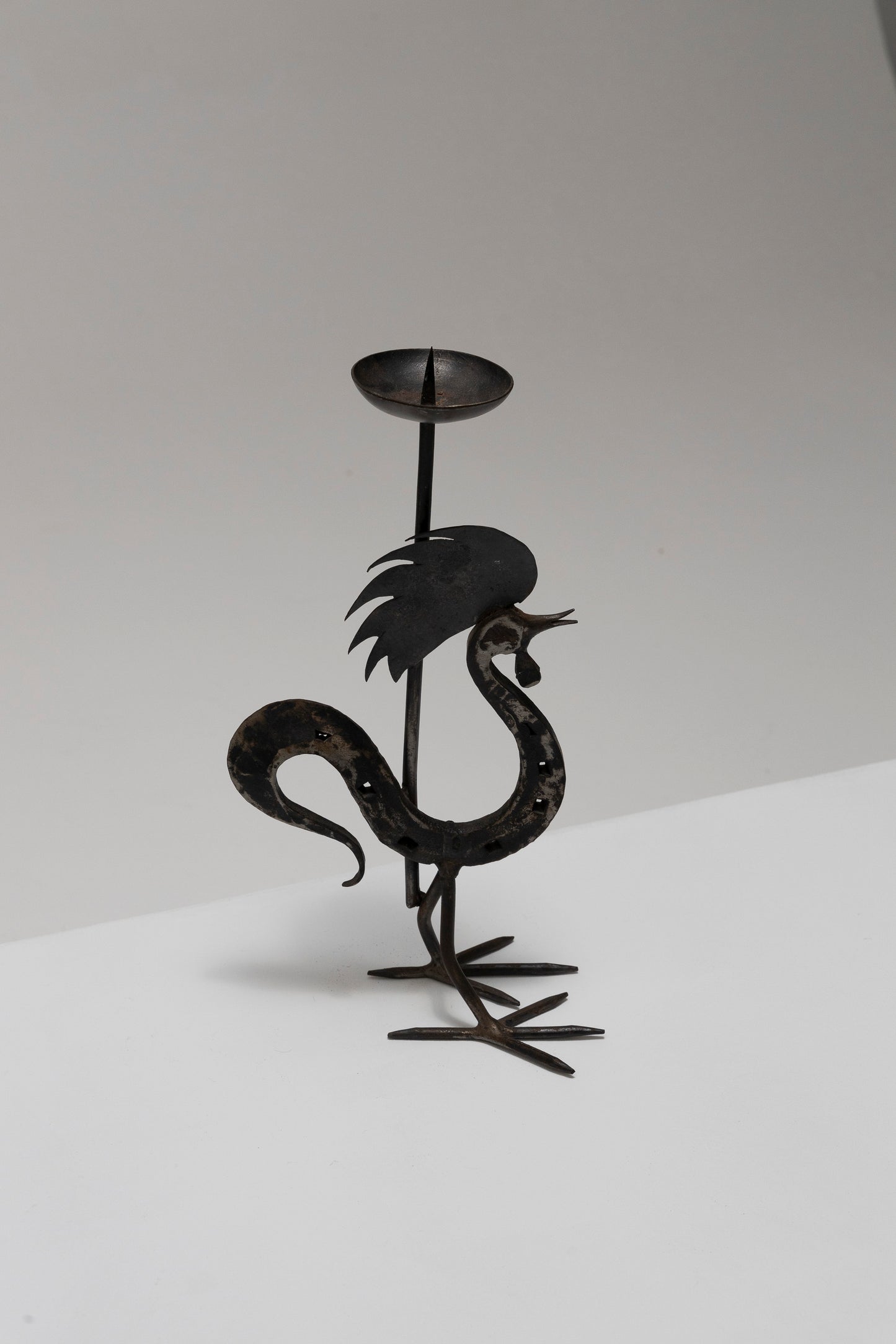 WROUGHT IRON ROOSTER CANDLE HOLDER, 1960s