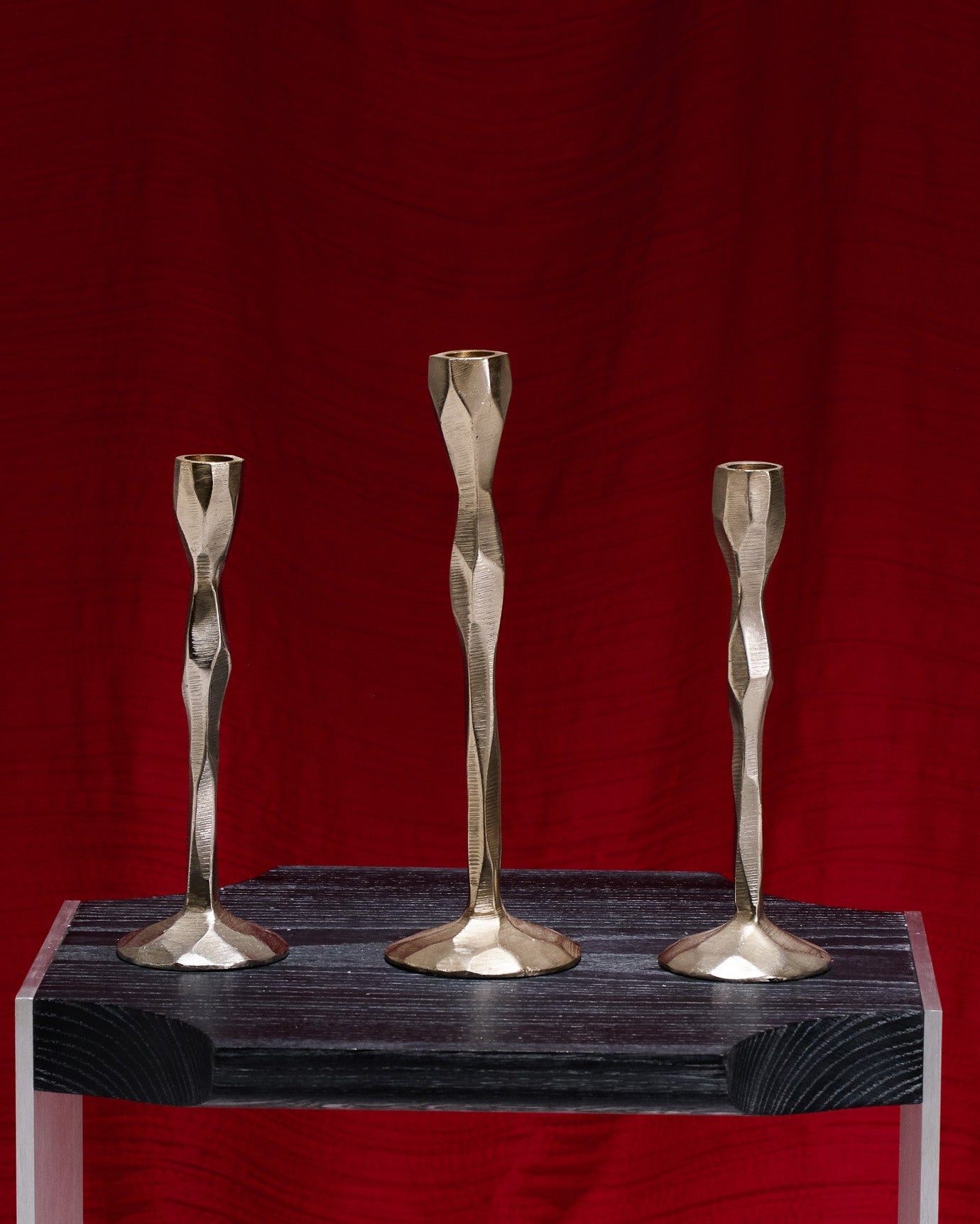 TRIO OF BRASS CANDLESTICKS, 1970s