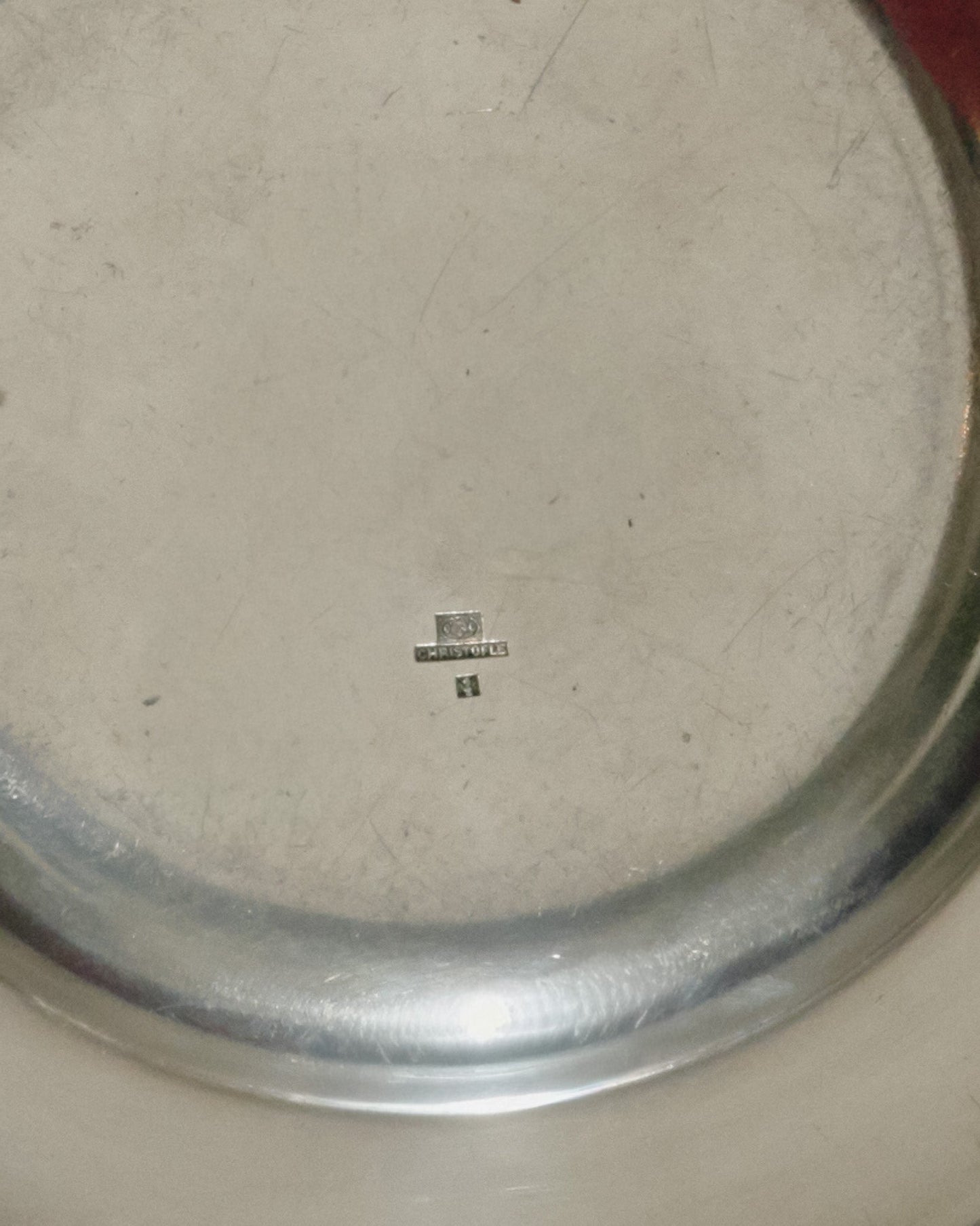 SILVER-PLATED METAL PET FOOD PLATE FOR SMALL DOGS/CATS, CHRISTOFLE, 1950S