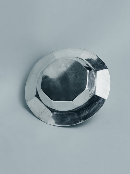 SILVER-PLATED METAL PÂTÉE PLATE FOR SMALL DOGS OR CATS, 1950S