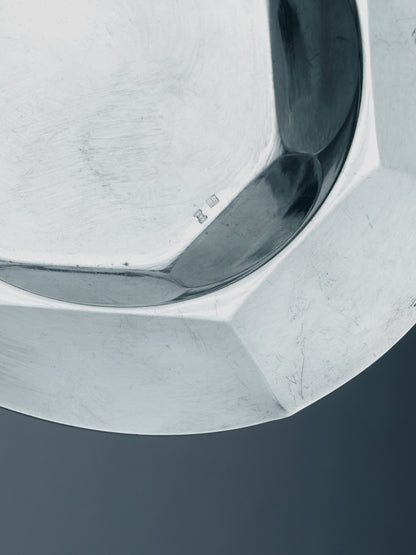 SILVER-PLATED METAL PÂTÉE PLATE FOR SMALL DOGS OR CATS, 1950S