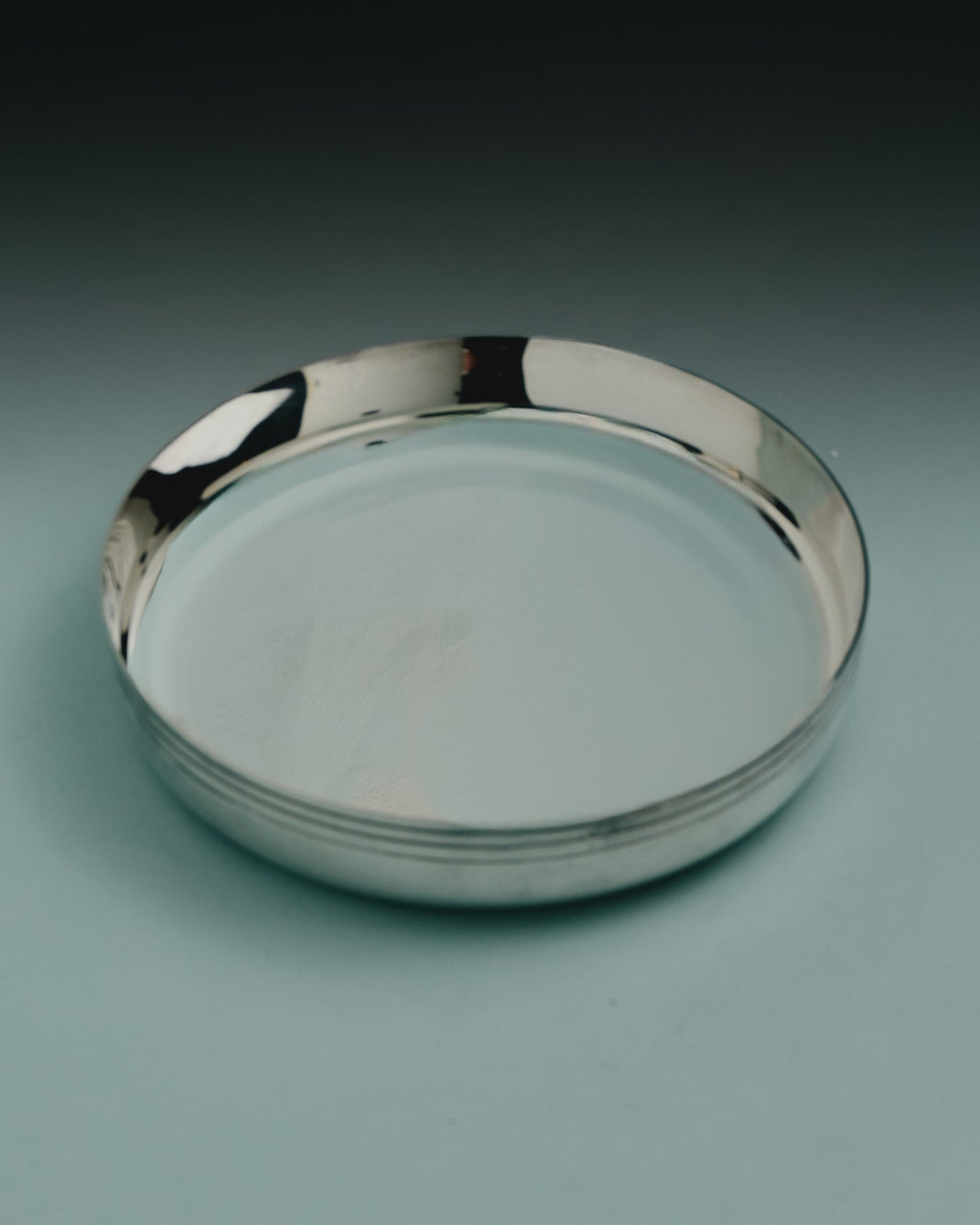 ASSIETTE A PATÉE POUR MOYEN CHIEN EN MÉTAL ARGENTÉ, 1960s