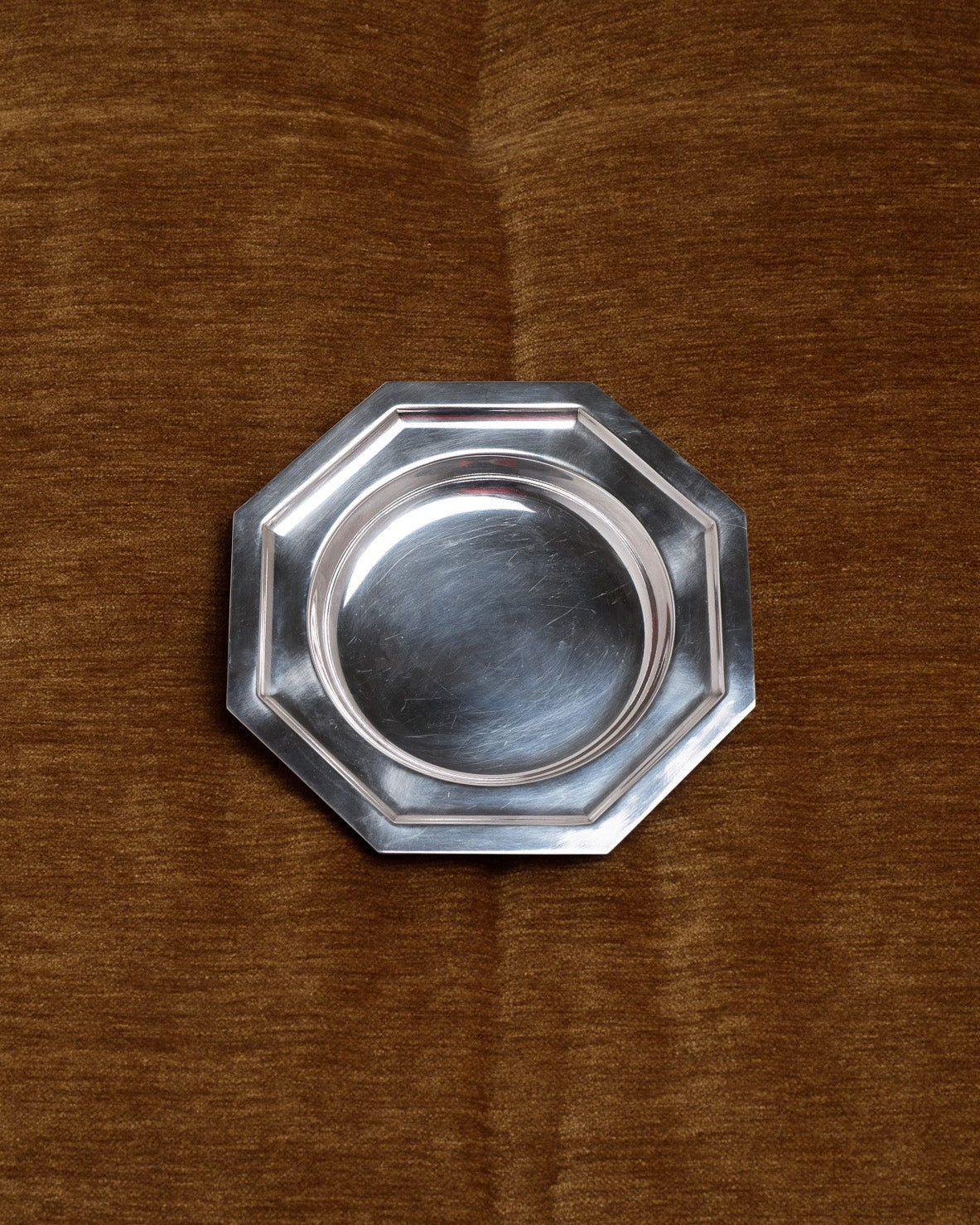 SILVER-PLATED METAL PET FOOD PLATE FOR SMALL DOGS/CATS, JOUSSE LANGLOIS, 1970S