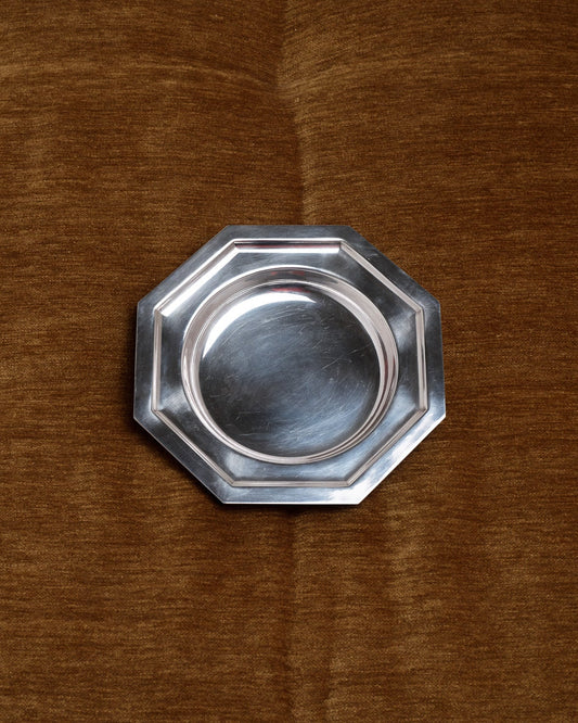 SILVER-PLATED METAL PET FOOD PLATE FOR SMALL DOGS/CATS, JOUSSE LANGLOIS, 1970S