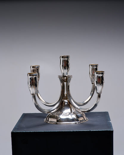 5-LIGHT SILVER-PLATED METAL CANDELABRA, 1970s
