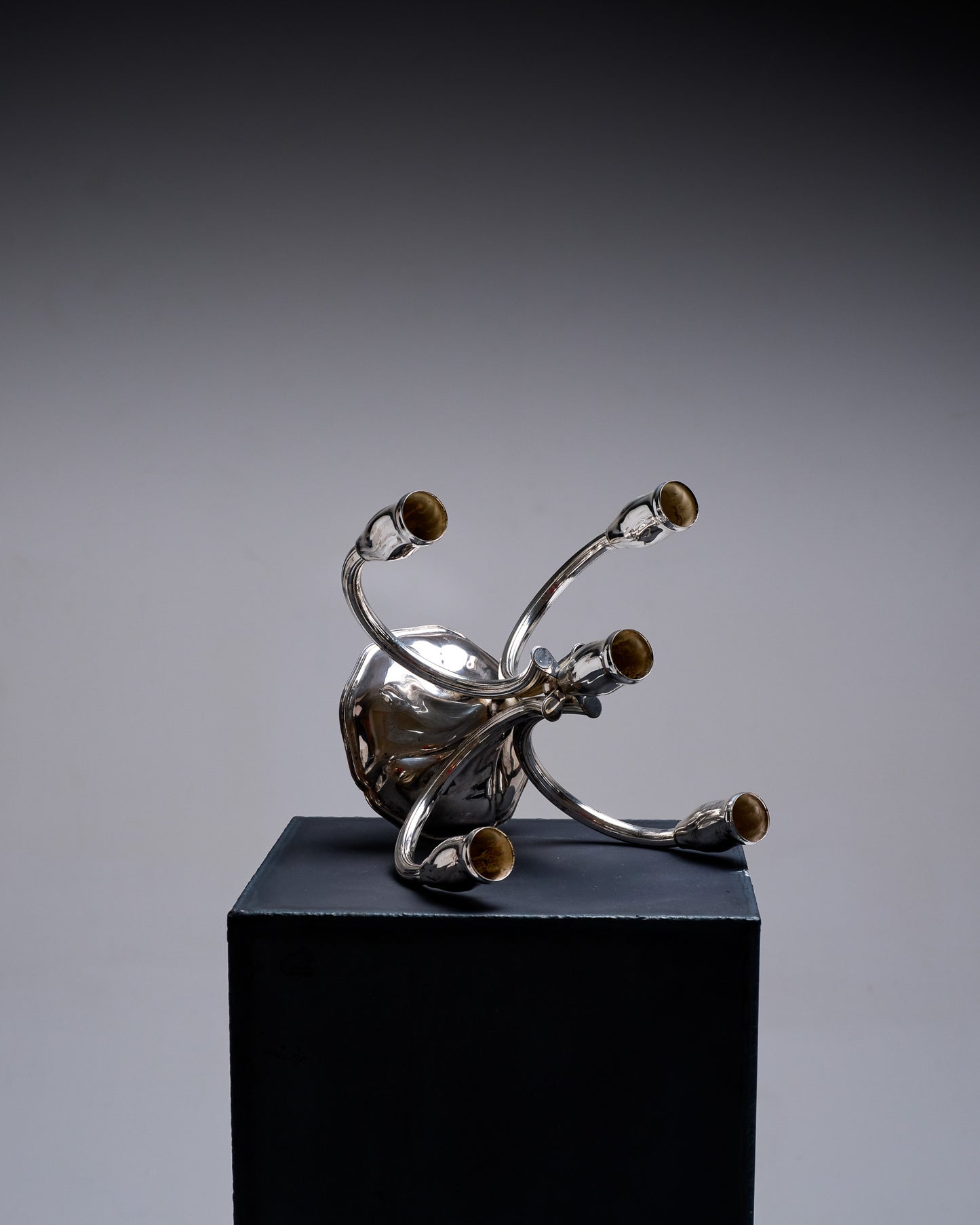 5-LIGHT SILVER-PLATED METAL CANDELABRA, 1970s