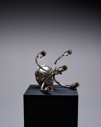 5-LIGHT SILVER-PLATED METAL CANDELABRA, 1970s