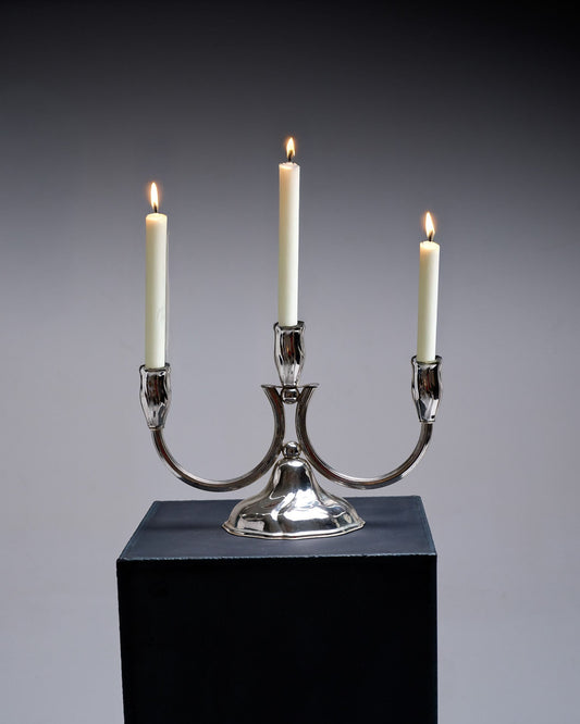 THREE-LIGHT SILVER-PLATED METAL CHANDELIER, 1970s