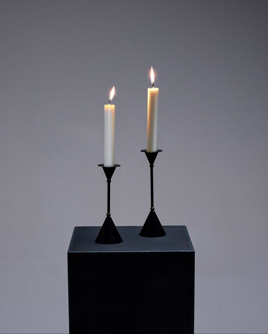 PAIR OF MEMPHIS METAL CANDLESTICKS, 1980s