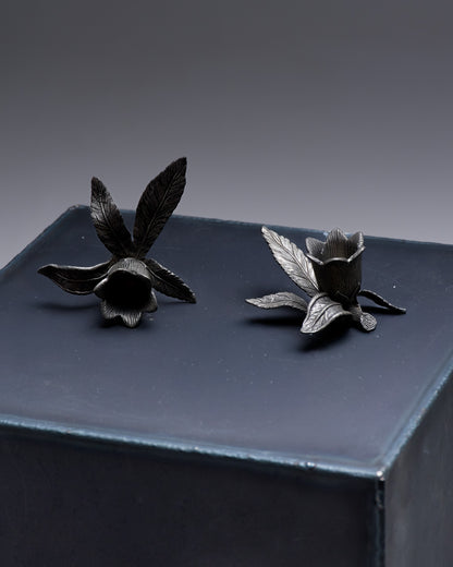 PAIR OF PEWTER FLOWER CANDLESTICKS, 1970S