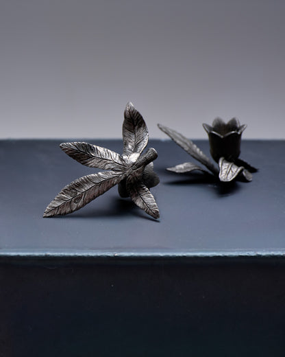 PAIR OF PEWTER FLOWER CANDLESTICKS, 1970S