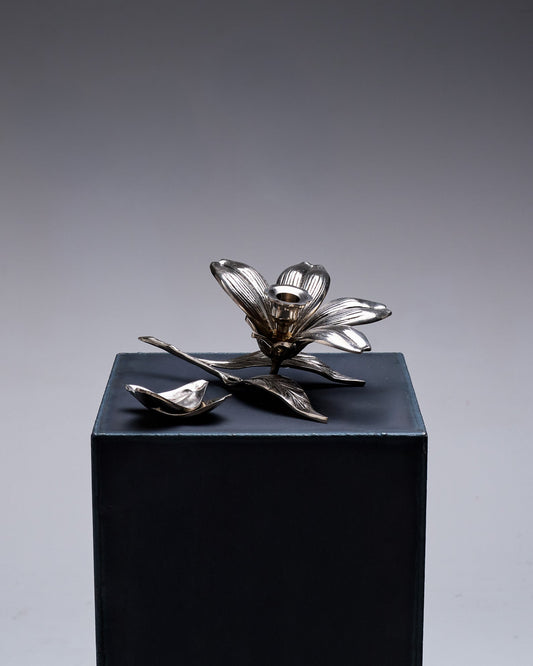 SILVER-PLATED METAL FLORAL CANDLE HOLDER/ASHTRAY, 1970s