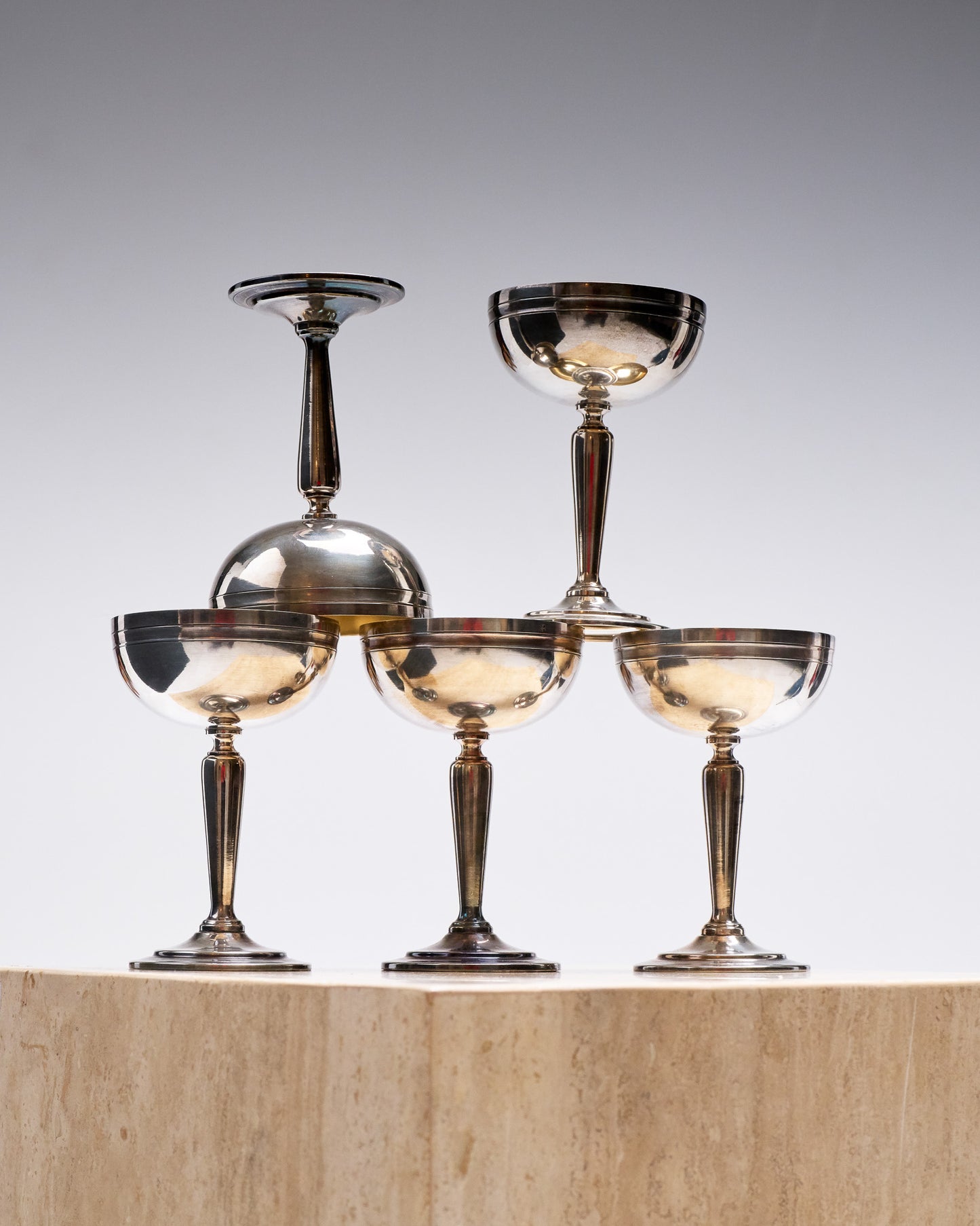 SET OF 5 SILVER PLATED METAL ICE CREAM CUPS 