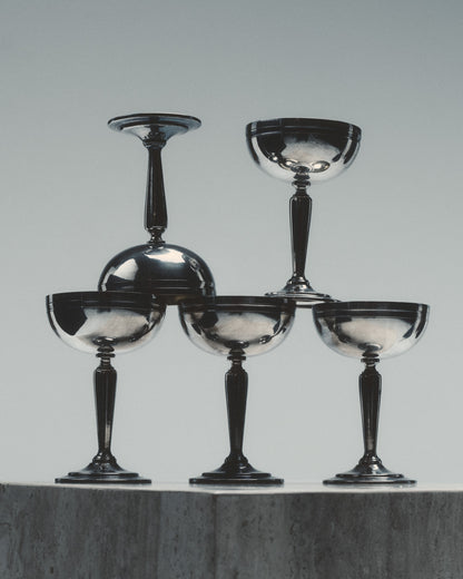 SET OF 5 SILVER PLATED METAL ICE CREAM CUPS 