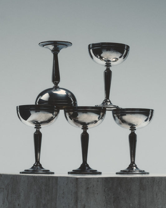 SET OF 5 SILVER PLATED METAL ICE CREAM CUPS 