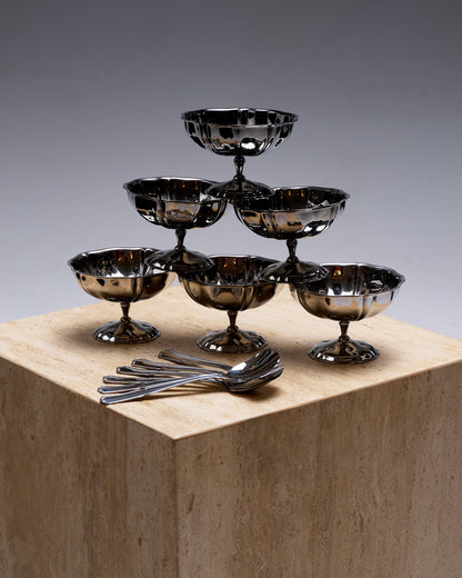 SET OF 6 METAL ICE CREAM CUPS, 1980s