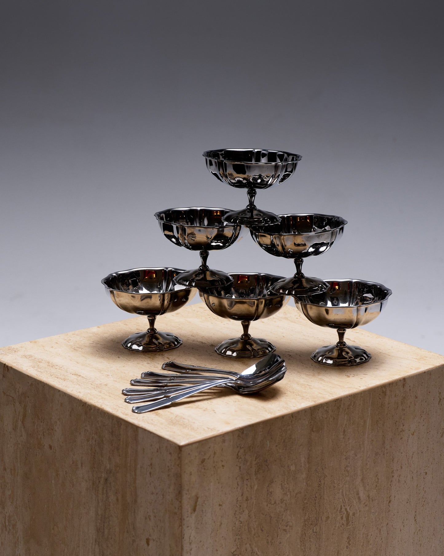 SET OF 6 METAL ICE CREAM CUPS, 1980s