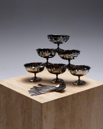 SET OF 6 METAL ICE CREAM CUPS, 1980s