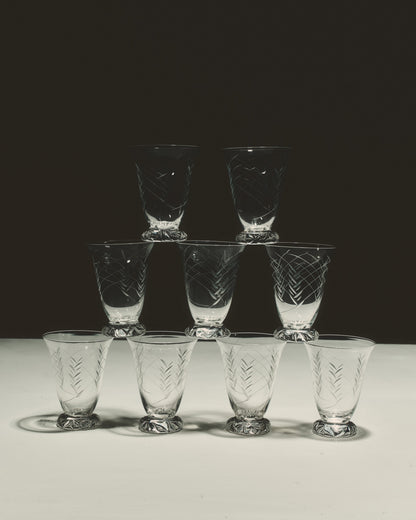 SET OF 9 CRYSTAL GLASSES FROM LORRAINE, 1970s