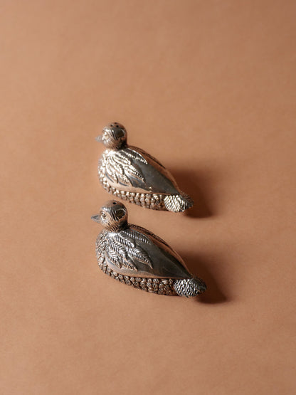 'DUCK' SILVER-PLATED METAL SALT AND PEPPER SHAKERS