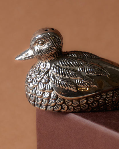 'DUCK' SILVER-PLATED METAL SALT AND PEPPER SHAKERS