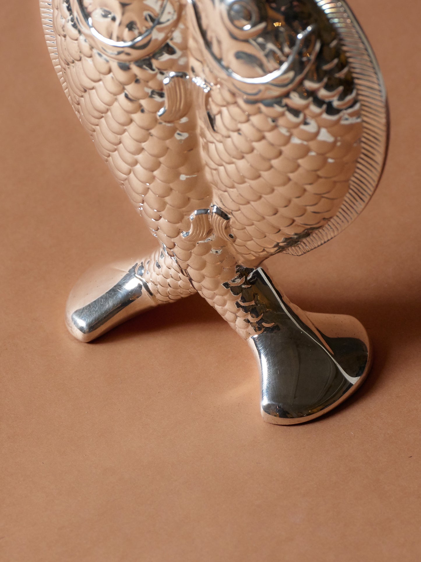 Silver-plated metal fish vase, Christofle, 1980s