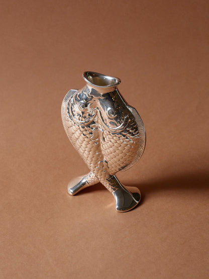 Silver-plated metal fish vase, Christofle, 1980s