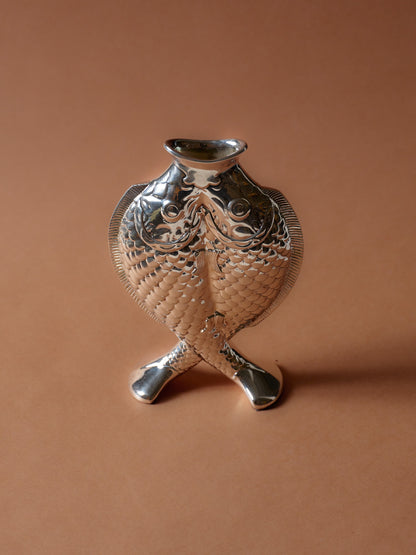 Silver-plated metal fish vase, Christofle, 1980s