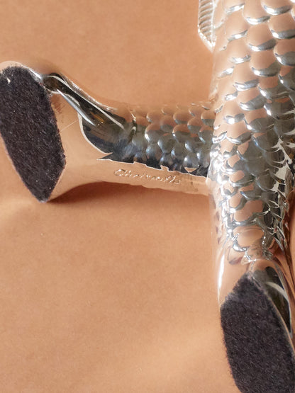 Silver-plated metal fish vase, Christofle, 1980s