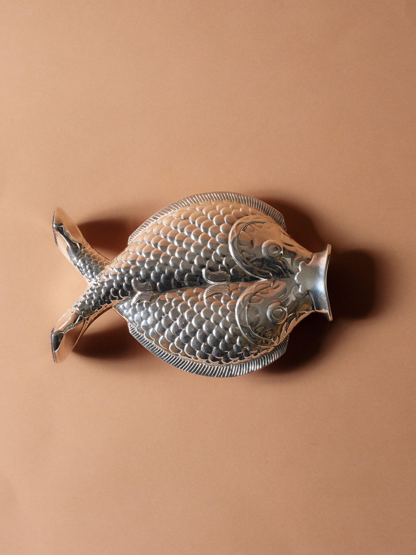 Silver-plated metal fish vase, Christofle, 1980s