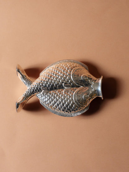 Silver-plated metal fish vase, Christofle, 1980s