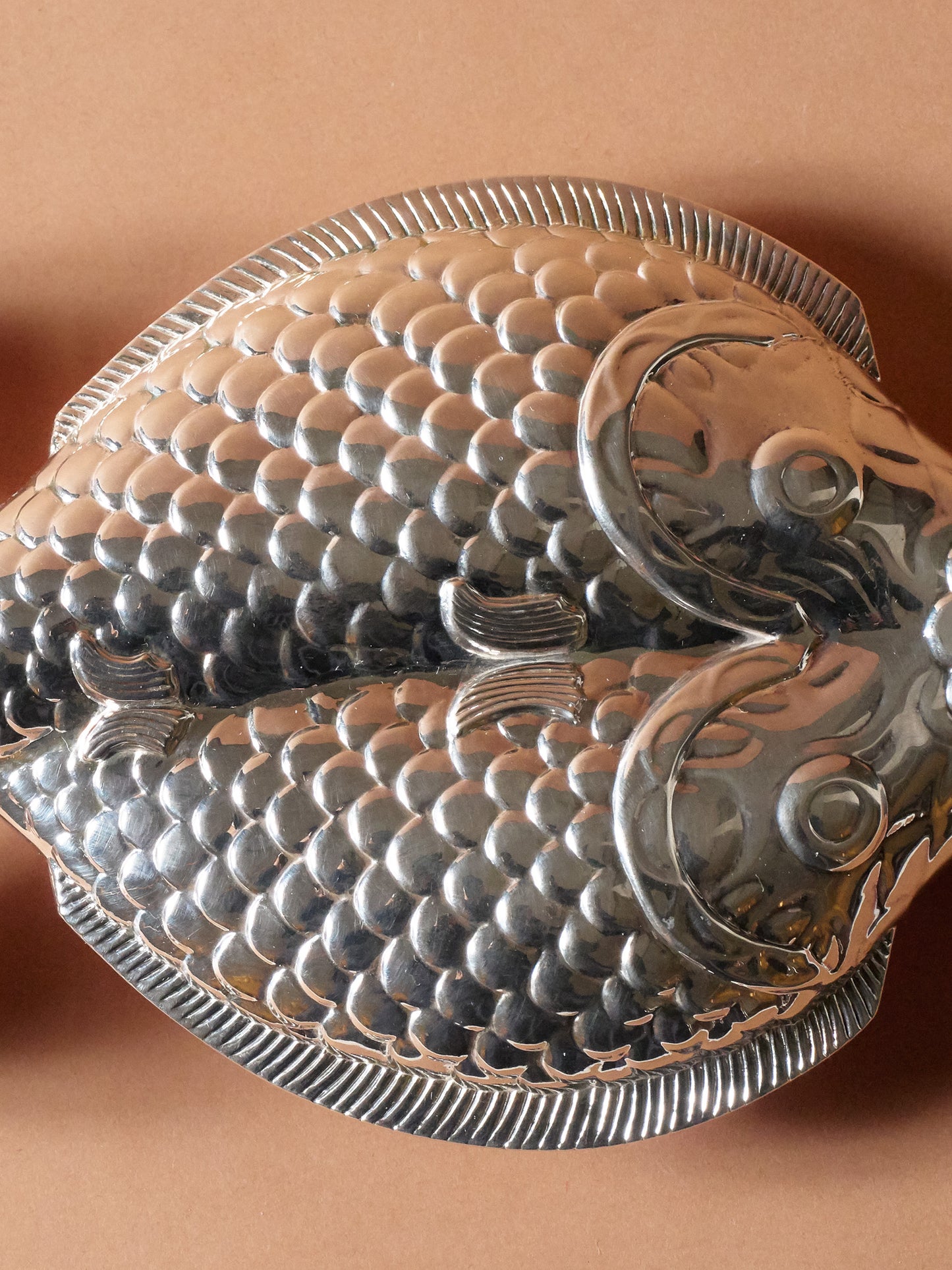 Silver-plated metal fish vase, Christofle, 1980s