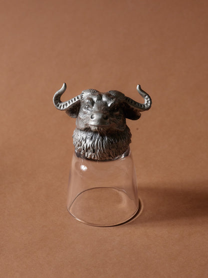 SET OF 6 GLASS AND SILVER-PLATED METAL LIQUEUR GLASSES, 1980s