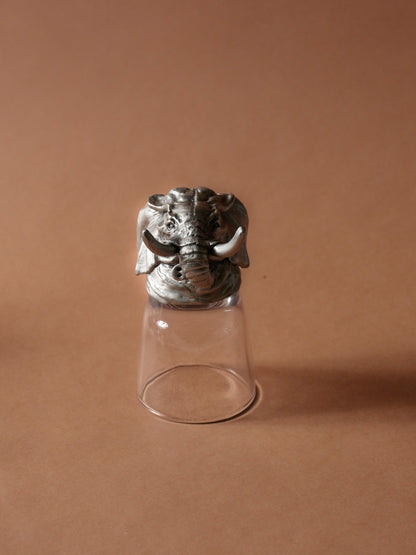 SET OF 6 GLASS AND SILVER-PLATED METAL LIQUEUR GLASSES, 1980s