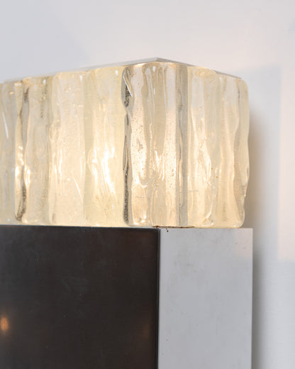 PAIR OF METAL AND GLASS WALL SCONCES, ATELIERS PERZEL