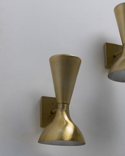 PAIR OF DIABOLO GOLD WALL LIGHTS, 1960s