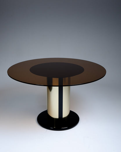 TABLE À MANGER EN LAITON ET VERRE, 1970s