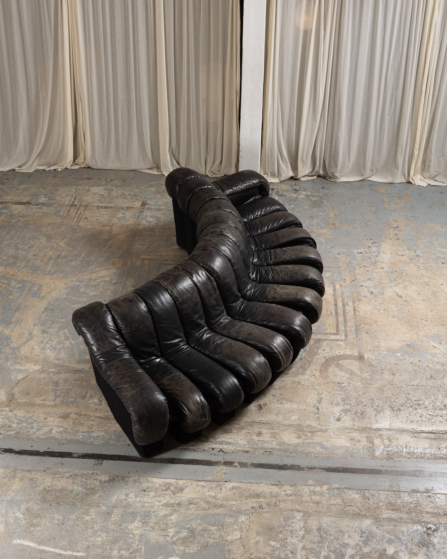 CANAPÉ DS-600 EN CUIR NOIR, DE SEDE, 1970s