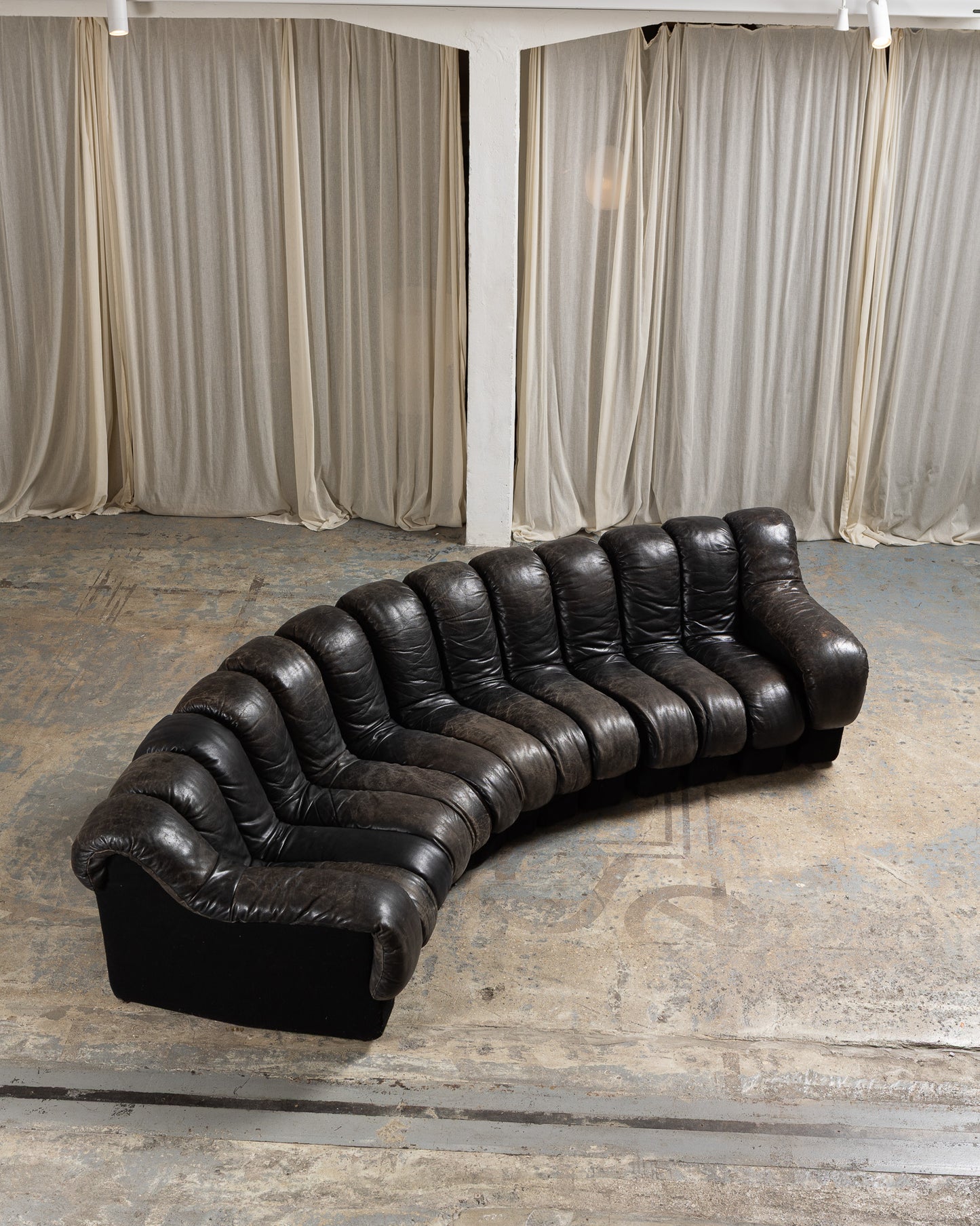 CANAPÉ DS-600 EN CUIR NOIR, DE SEDE, 1970s
