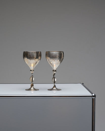 PAIRE DE 2 VERRES HAUT EN MÉTAL ARGENTÉ